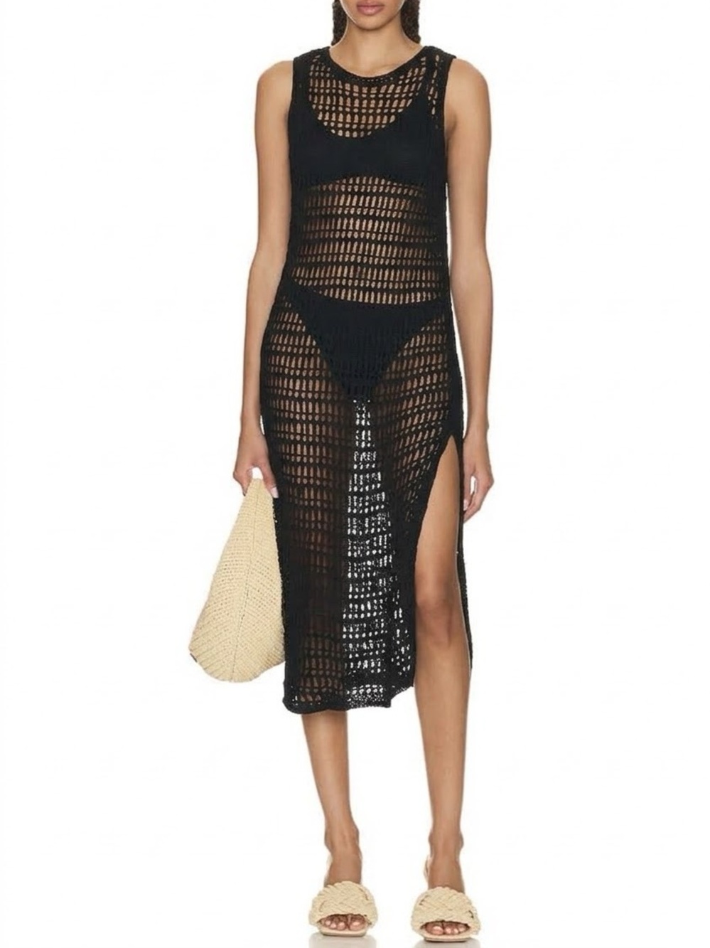 Haight x Mari Giudicelli Daniela Open Knit Crochet Midi Dress Cover Up XS